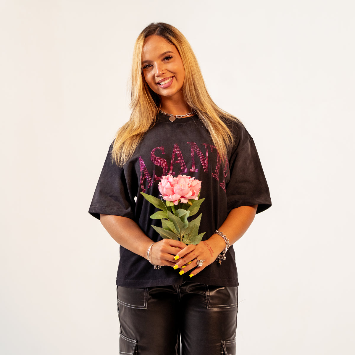 Pink Rhinestones Boxy Fit T-Shirt